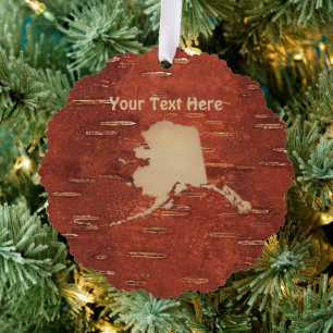Alaska Map On Inner Birch Bark Tree Decoration Card