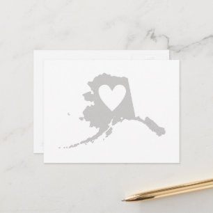 Alaska Map Shape Grey Heart Cutout Alaskan Postcard