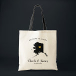 Alaska Map Wedding Welcome Bag Tote Black and Gold<br><div class="desc">Wedding weekend welcome gift bag for out of town guests to your wedding,  featuring image of Alaska,  with gold heart.  Fill tote with your favourite goodies.</div>