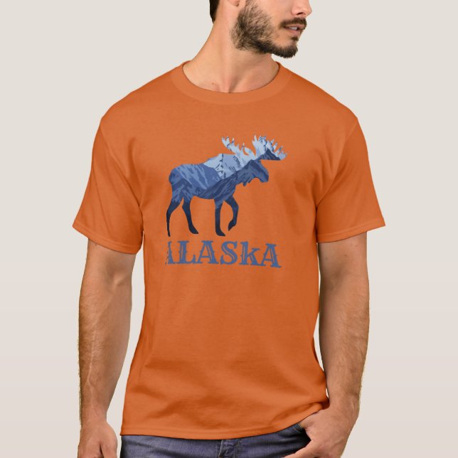 Alaska Moose Snowy Mountain T-Shirt (Front)