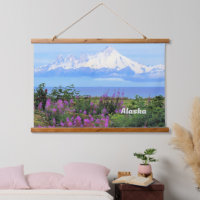 Alaska, Mount Iliamna Glacier and Fireweed Flowers
