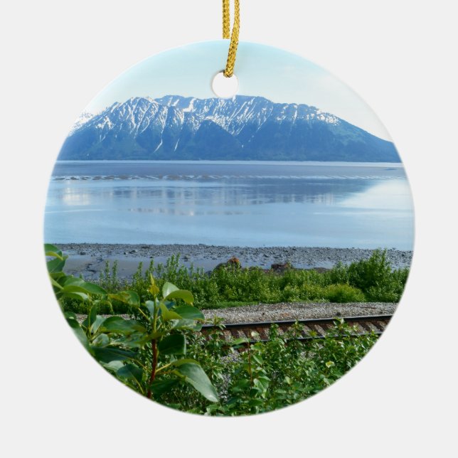 Alaska Mountain along Turnagain Arm Ceramic Tree Decoration (Front)