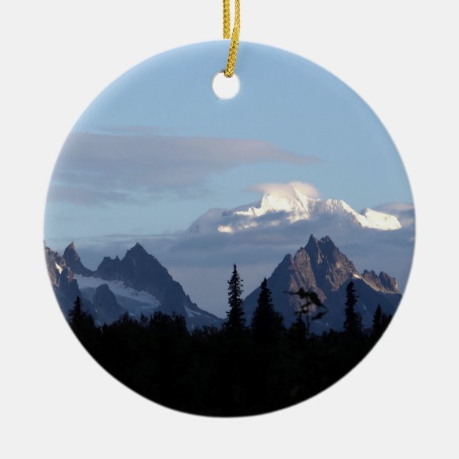 Alaska Mountain Range Denali Ceramic Tree Decoration (Front)