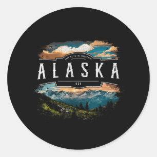 Alaska Mountains Usa Hiking Outdoors Vintage Classic Round Sticker