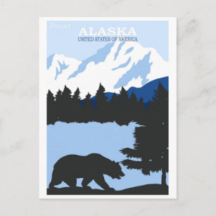 Alaska Nature Bear Blue Vintage Travel Poster Postcard