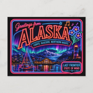 Alaska Neon State Retro Vintage Postcard