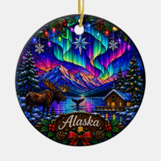 Alaska Northern Lights Aurora Borealis Ceramic Tree Decoration