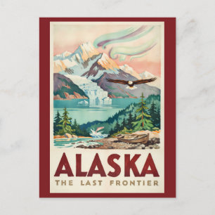 Alaska Northern Lights Bald Eagle Illustration Postcard