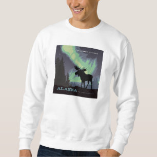 Alaska   Northern Lights Moose Sweatshirt