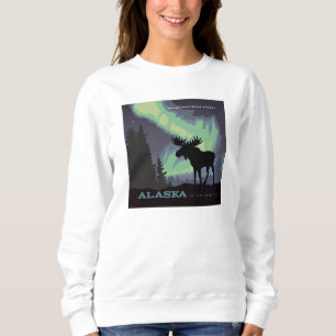 Alaska   Northern Lights Moose Sweatshirt