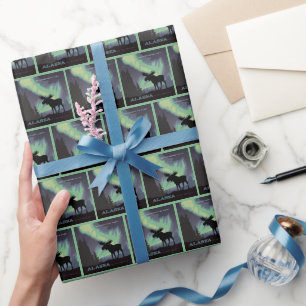 Alaska   Northern Lights Moose Wrapping Paper