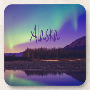 Alaska Northern Lights Mountains Lake Coaster