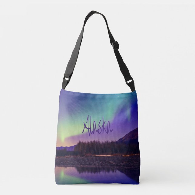 Alaska Northern Lights Mountains Lake Crossbody Bag (Back)
