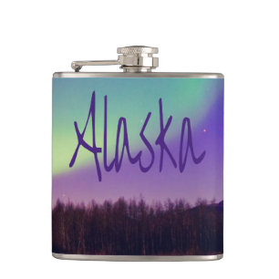 Alaska Northern Lights Mountains Lake Hip Flask