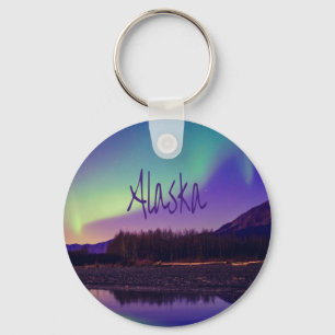 Alaska Northern Lights Mountains Lake Key Ring