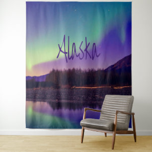 Alaska Northern Lights Mountains Lake Tapestry