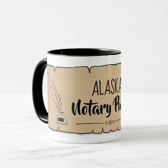 Alaska Notary Public Scroll Feather Quill Mug (Front Left)