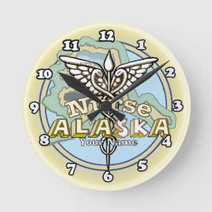 Alaska Nurse Caduceus Round Clock