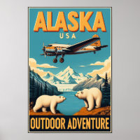 Alaska Outdoor Adventure Vintage Travel Poster
