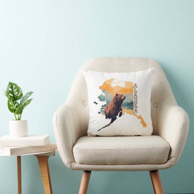 Alaska Outline Bear and Mountains Cushion (Chair)