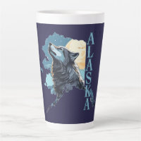 Alaska Outline Wolf and Moon