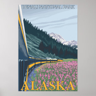 Alaska Railroad Scene - Denali Nat'l Park, Alask Poster