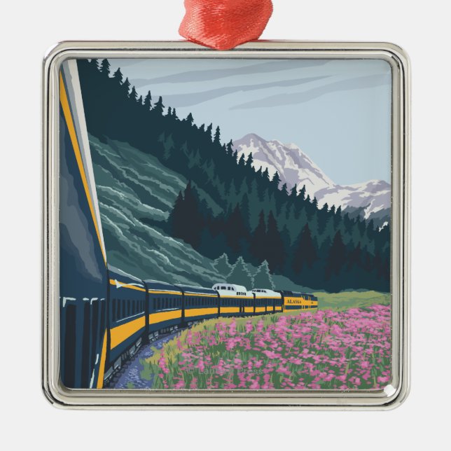 Alaska Railroad Scene - Wasilla, Alaska Metal Tree Decoration (Front)