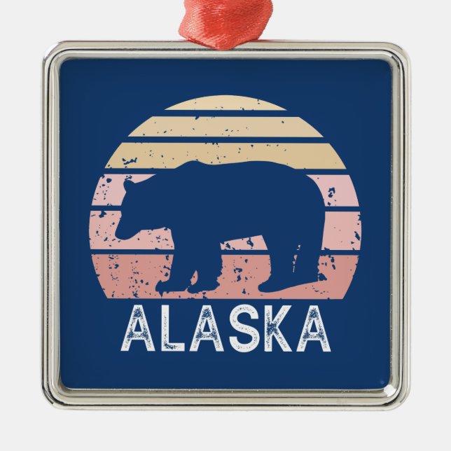 Alaska Retro Bear Metal Tree Decoration (Front)