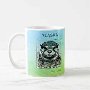 Alaska River Otter Portrait -Blue and Green Coffee Mug
