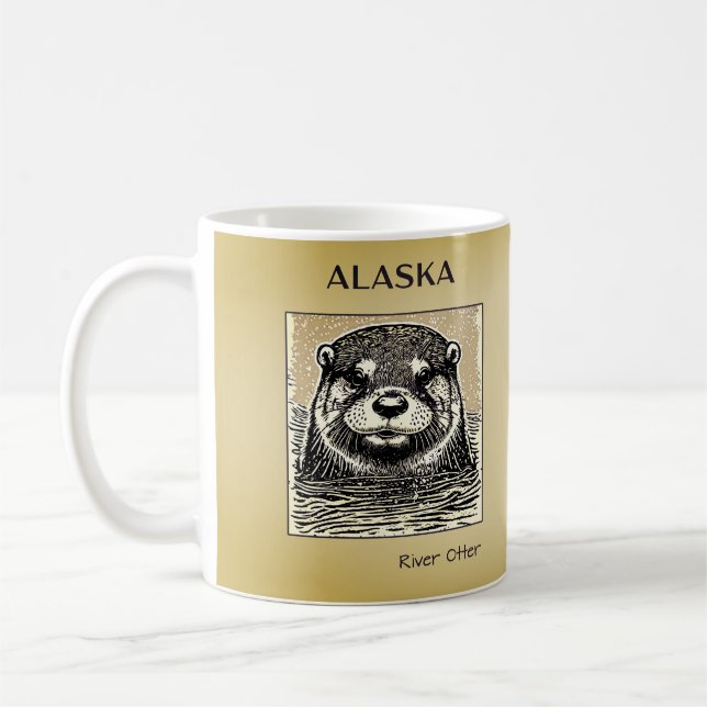 Alaska River Otter Portrait Coffee Mug-Tan Mug (Left)