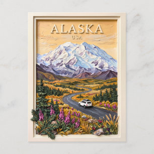 Alaska Road Trip Vintage Snow Mountains Landscape Postcard