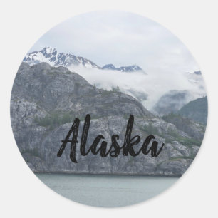 Alaska Rocky Stone Mountain Ocean View Classic Round Sticker