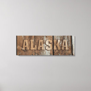 Alaska rustic wood wall canvas sign