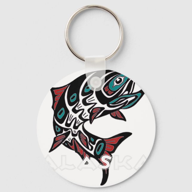 Alaska Salmon Fishing Native American Indigenous T Key Ring (Front)