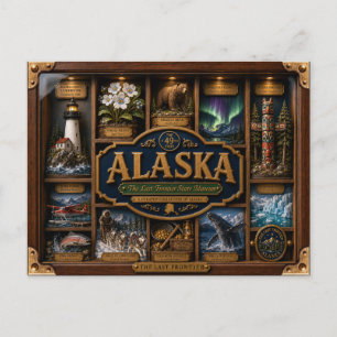 Alaska Shadow Box 3D Figurine State Postcard