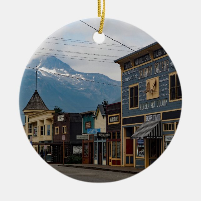 Alaska Skagway Town Buildings Photo Ceramic Tree Decoration (Front)
