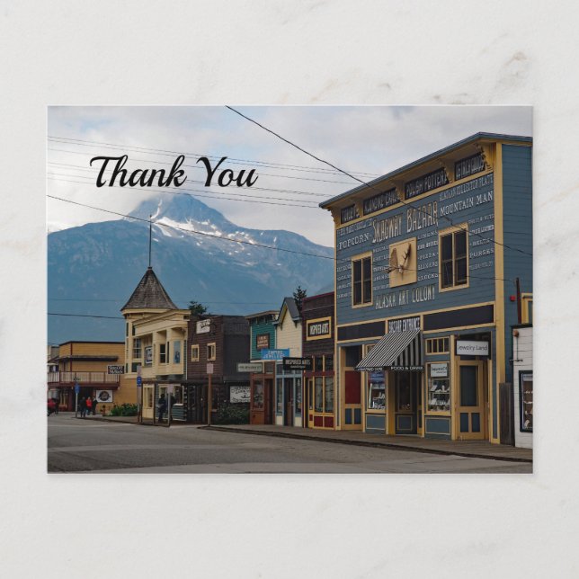 Alaska Skagway Town Buildings Photo Thank You Postcard (Front)
