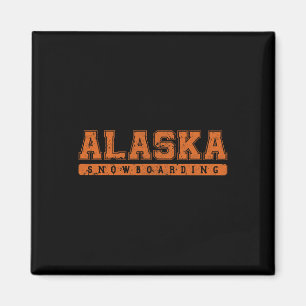 Alaska Snowboarding Orange Vintage Text Magnet