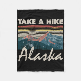 Alaska Souvenir Hiking Take A Hike Vintage Sunset Fleece Blanket