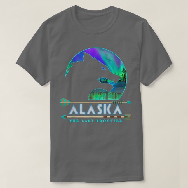 Alaska State Alaskan Wolf with Aurora Borealis Sno T-Shirt (Design Front)