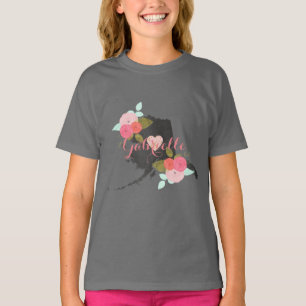Alaska State Chalkboard Floral & Heart Monogram T-Shirt