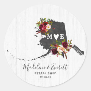 Alaska State Destination Rustic Monogram Wedding Classic Round Sticker