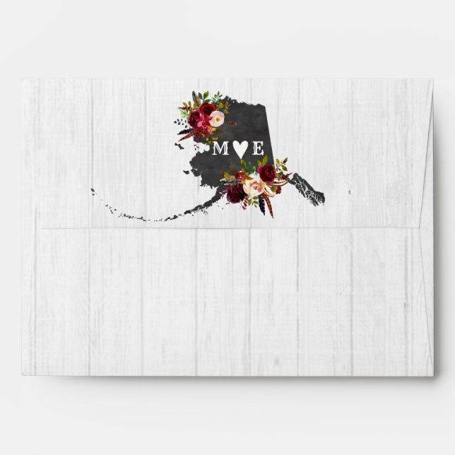 Alaska State Destination Rustic Wedding Monogram Envelope (Back (Top Flap))
