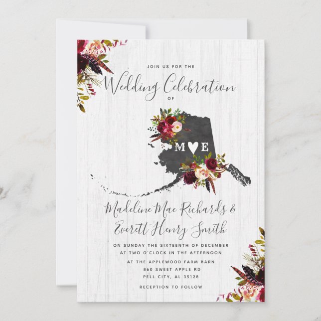 Alaska State Destination Wedding Invitation (Front)