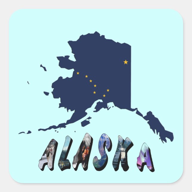Alaska State Flag Blue Map & Yellow Stars Travel Square Sticker (Front)
