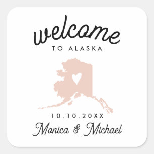 ALASKA State Map Destination Wedding - ANY COLOR! Square Sticker