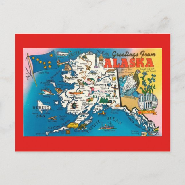 Alaska State Map Post Card (Front)