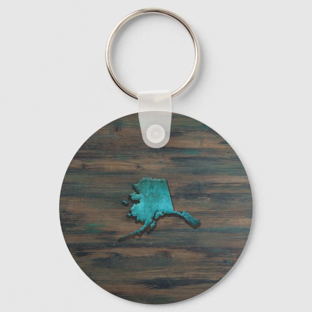 Alaska State Shape Teal Key Ring (Front)