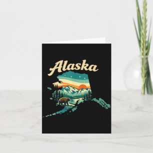 Alaska State Sunset Mountain Landscape Bear Scene Card