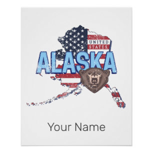 Alaska State United States Map Vintage USA Poster